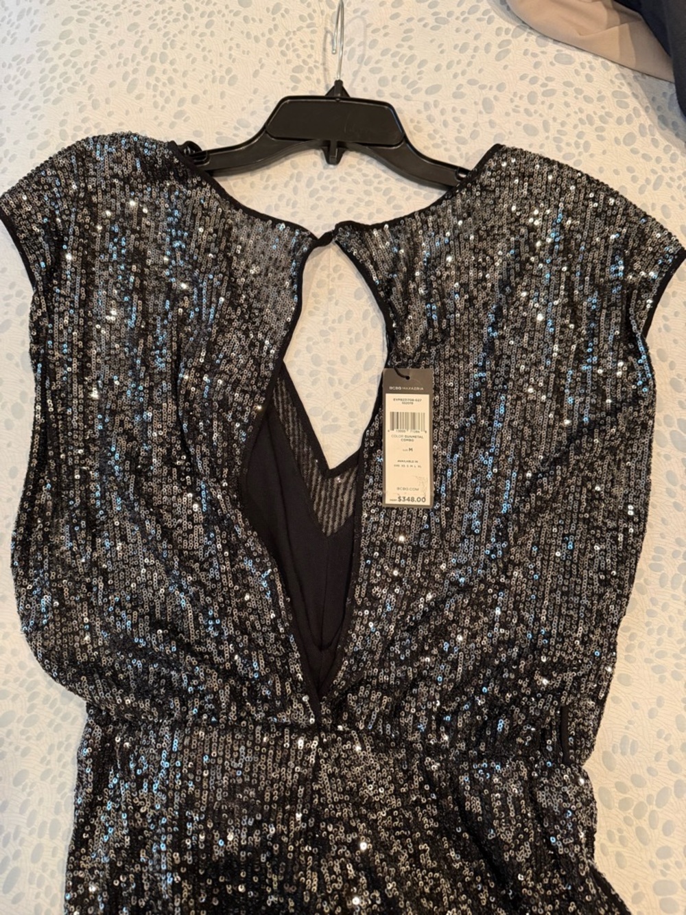BCBGMaxAzria Black Sequin Keyhole Prom Dress